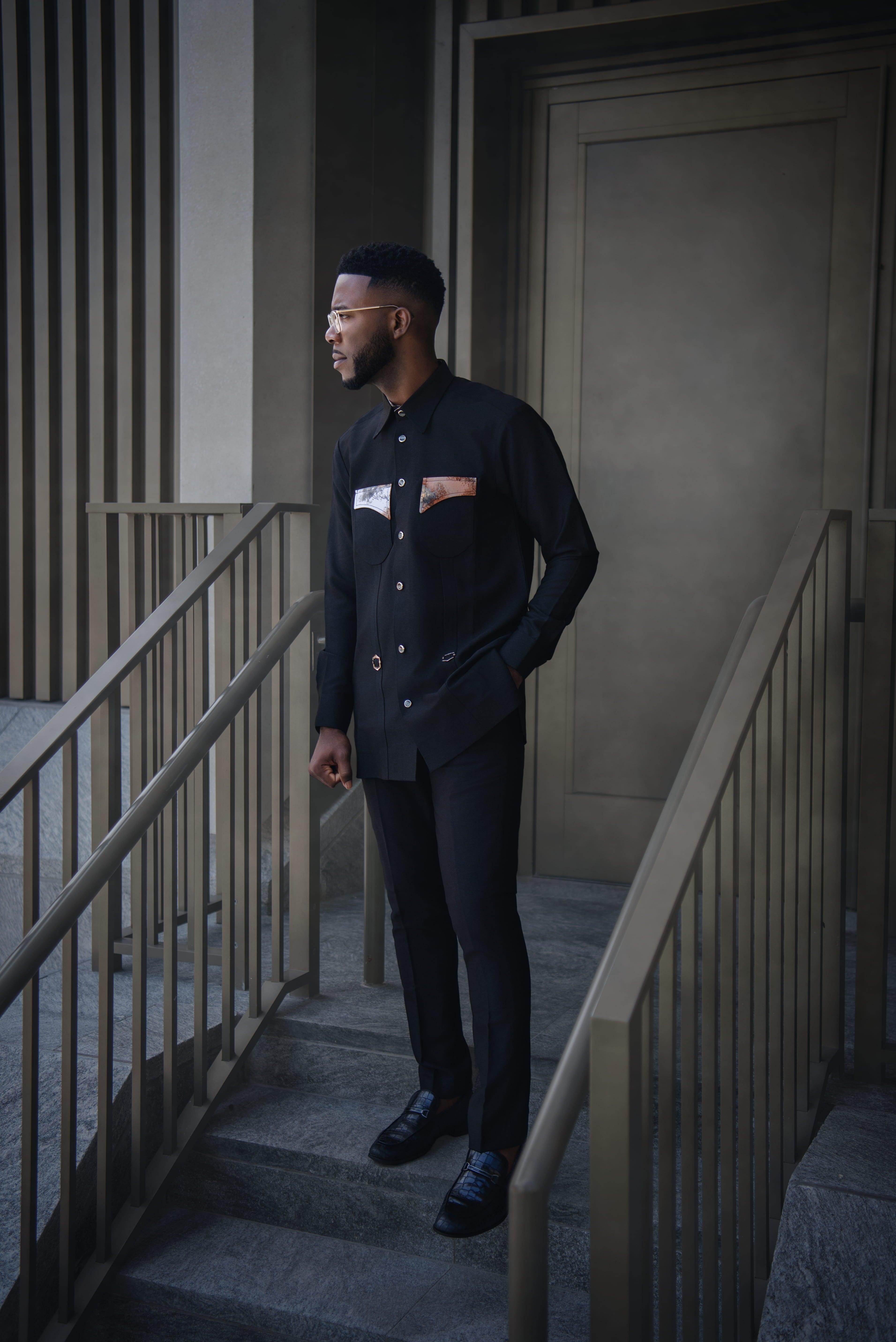 Black Stone Senator – Modern African Men’s Two-Piece Outfit | Richfabrik
