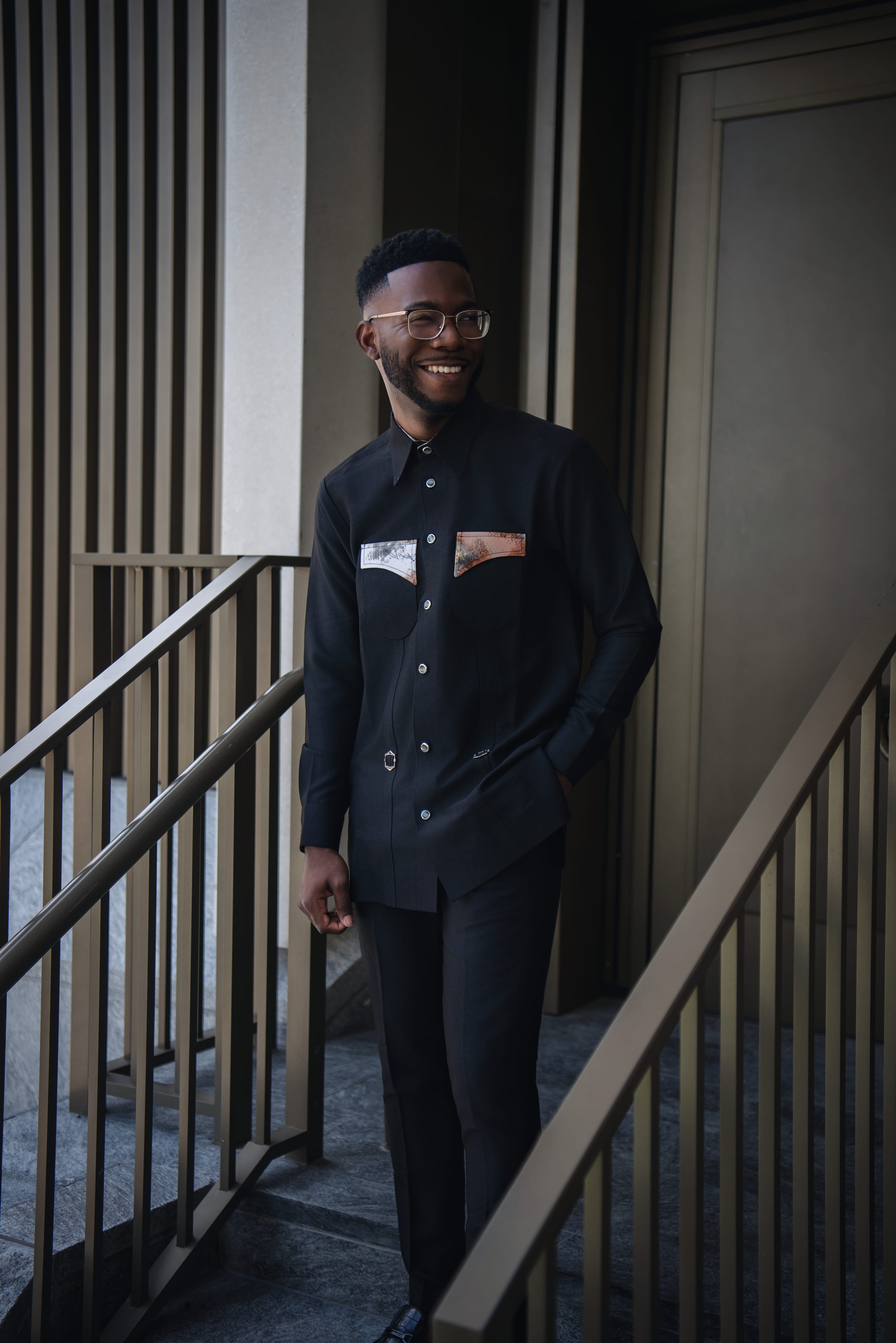 Black Stone Senator – Modern African Men’s Two-Piece Outfit | Richfabrik