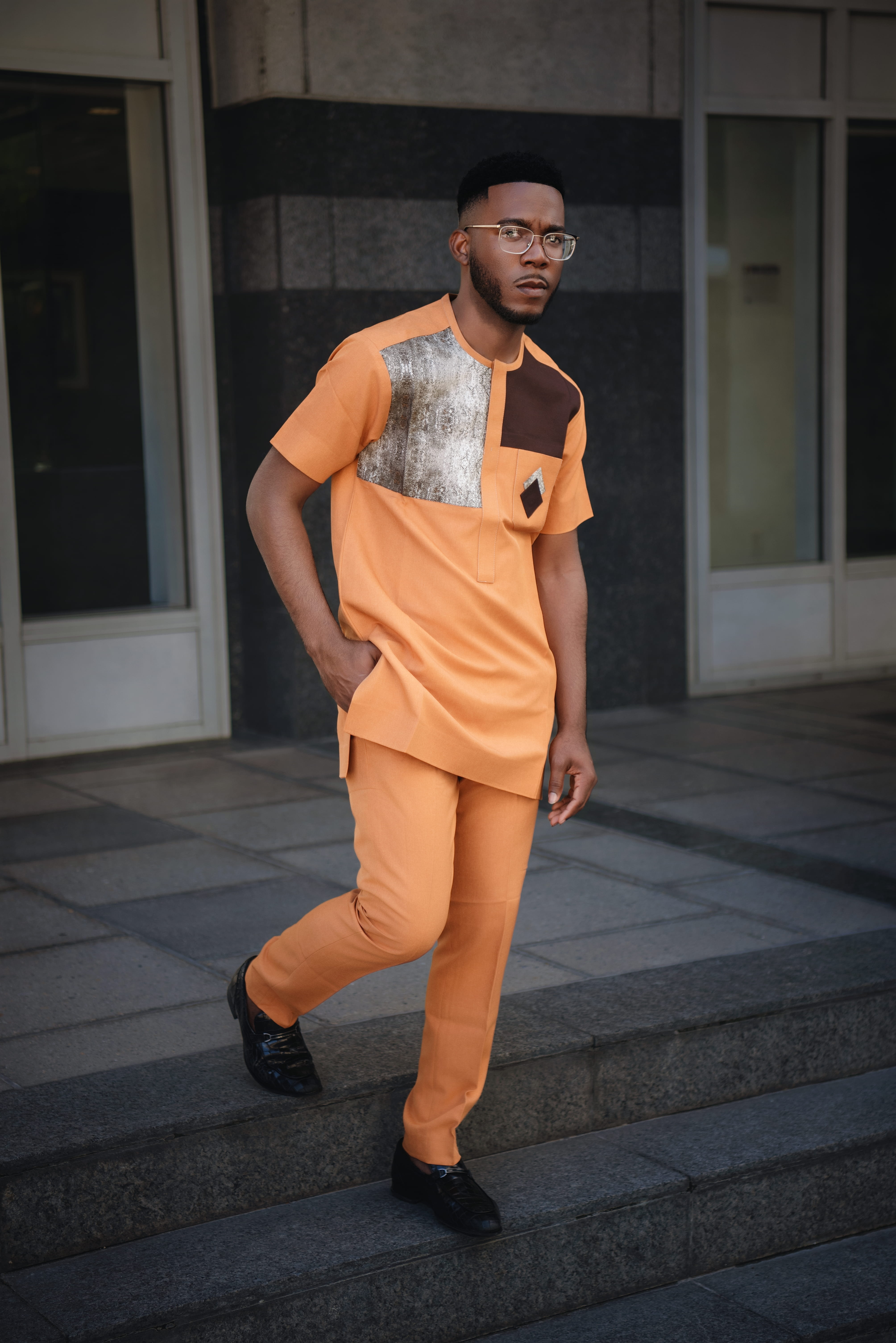 The Golden Monarch – Modern African Men’s Two-Piece Outfit | Richfabrik